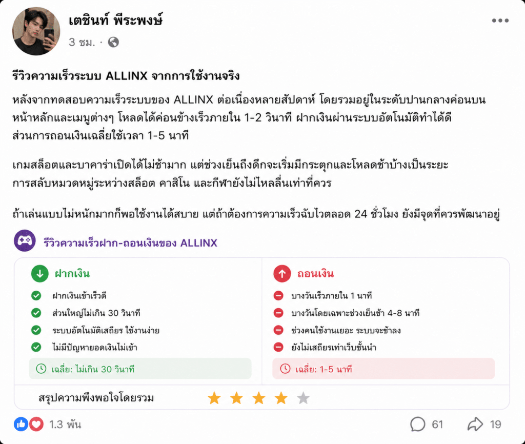 รีวิวความเร็วระบบ ALLINX: เร็วใช้ได้หรือยังมีจุดสะดุดบ้าง?